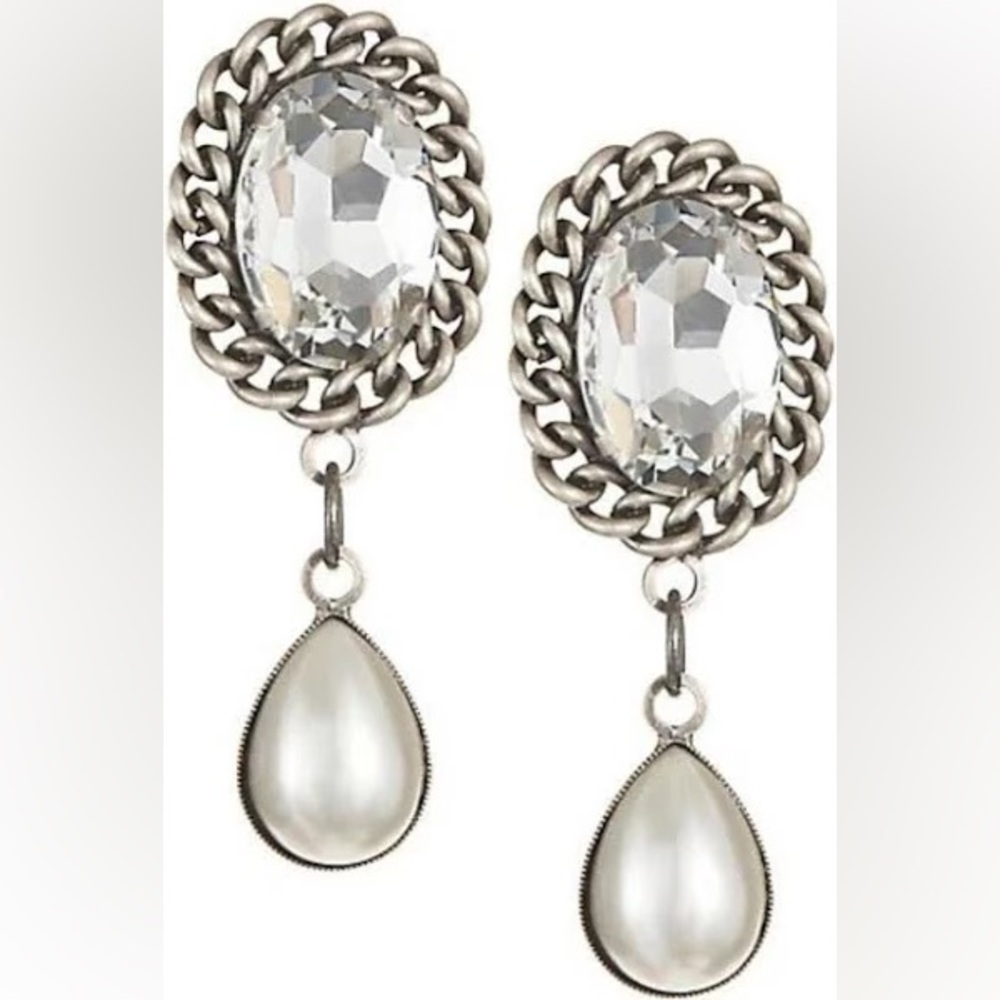 Alessandra Rich Crystal and Pearl-Embellished Silver-Tone Earrings